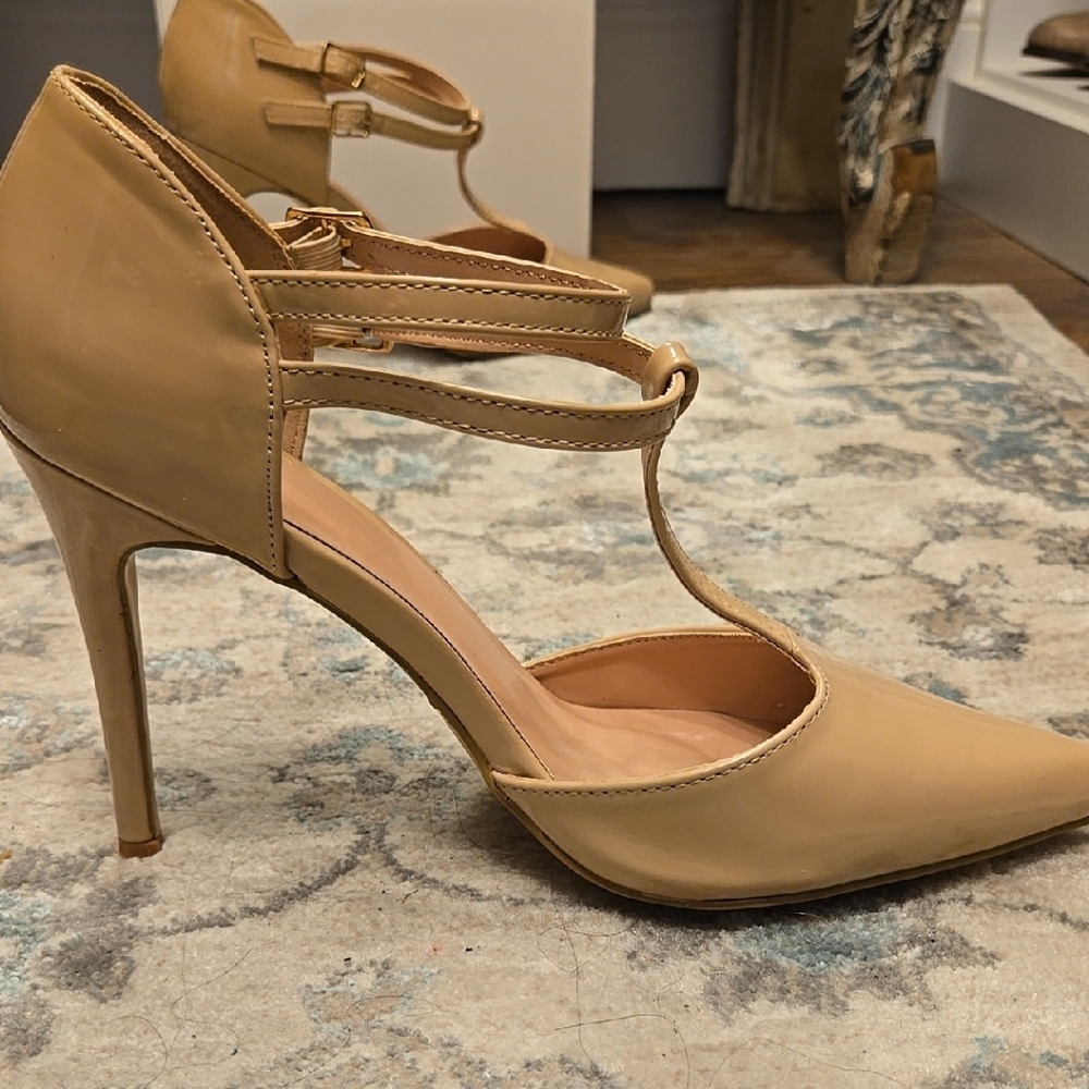 Tan Pointed-Toe d'Orsay Heels with Stiletto